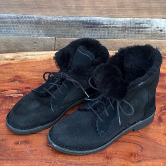 UGG SUEDE WHIPSTITCH TRIM LACE-UP BOOTS - Picture 1 of 7